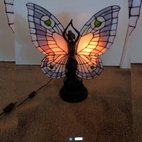 Other - Beautiful Vintage Art Nouveau Tiffany Style Stained-Glass Butterfly Lady Lamp